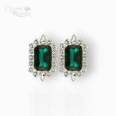 British Crown of India Emerald Crystal - Clip On Earrings